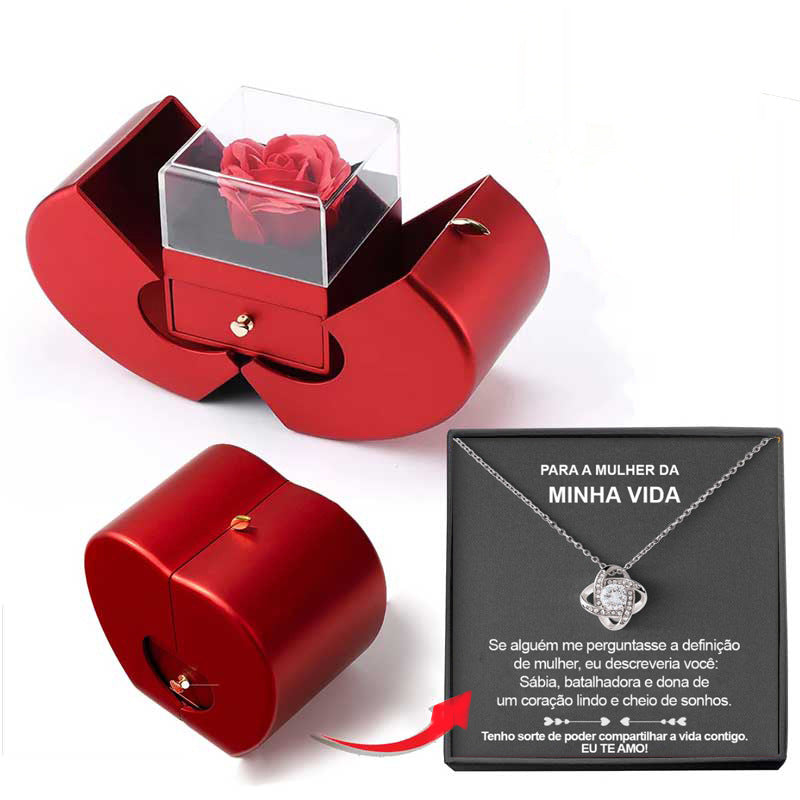 Fashion Jewelry Box Red Apple Christmas Gift Necklace Eternal Rose For Girl Mother's Day Valentine's Day Gifts With Artificial Flower Rose Flower Jewelry Box Jewelry dealsniper-net Necklace Silver Apple Box Spanish