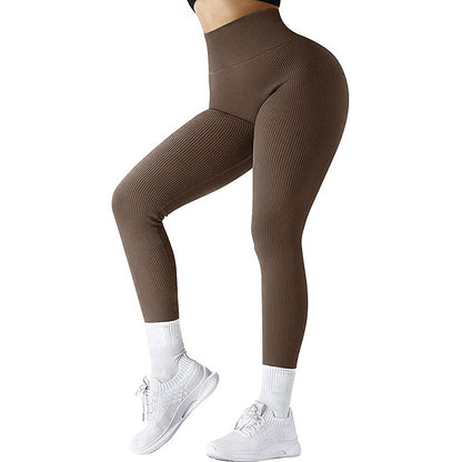 High Waist Seamless Leggings Threaded Knitted Fitness Pants Women dealsniper-net Coffee L