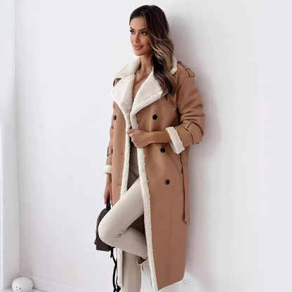 Winter Jacket With Belt Fashion Double Breasted Lapel Windbreaker Women Gym From House Khaki L
