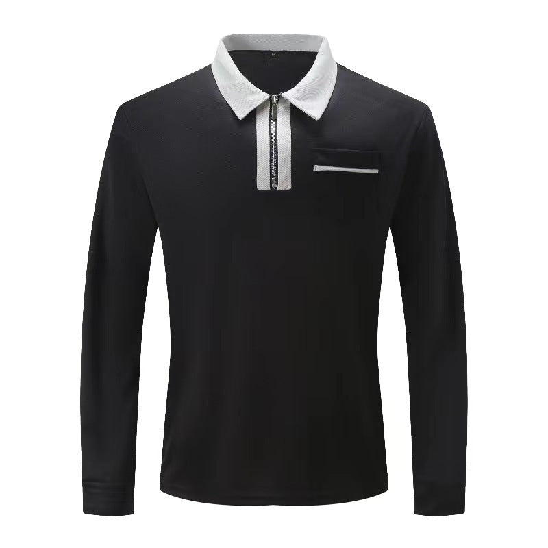 Autumn Mens Long Sleeve Zipper Polo Shirts Casual Lapel Men DealSniper.net Black With Gray 2XL