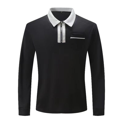 Autumn Mens Long Sleeve Zipper Polo Shirts Casual Lapel Men DealSniper.net Black With Gray 2XL