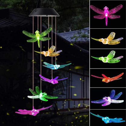 Outdoor Solar Wind Chime Lamp Hummingbird Butterfly Ball Wind