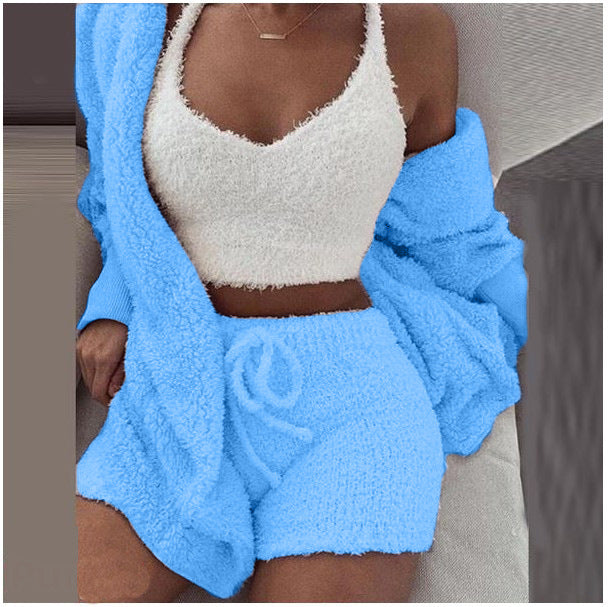 3 Pieces Of Fashionable Ladies Plush Home Clothes Women dealsniper-net Light Blue 2XL