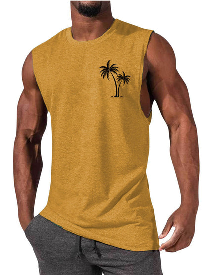 Coconut Tree Embroidery Vest Summer Beach Tank Tops Men dealsniper-net