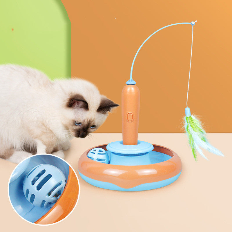 2 In 1 Pet Cat Toy With Feather For Self-play Cat Turntable Pets Supplies Cat Toy Toys Cats Items Products Pets dealsniper-net