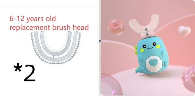 Children'S Electric Toothbrush Food Grade Silicone Oral Kids null Little Dinosaur Green set2 6to12 Years Old