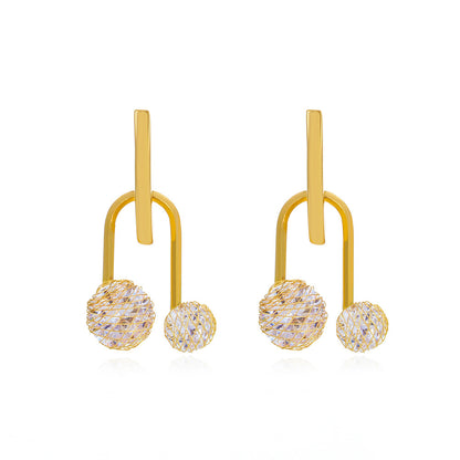 Copper Inlaid Zircon Hollow Small Gold Ball Earrings Jewelry dealsniper-net Gold