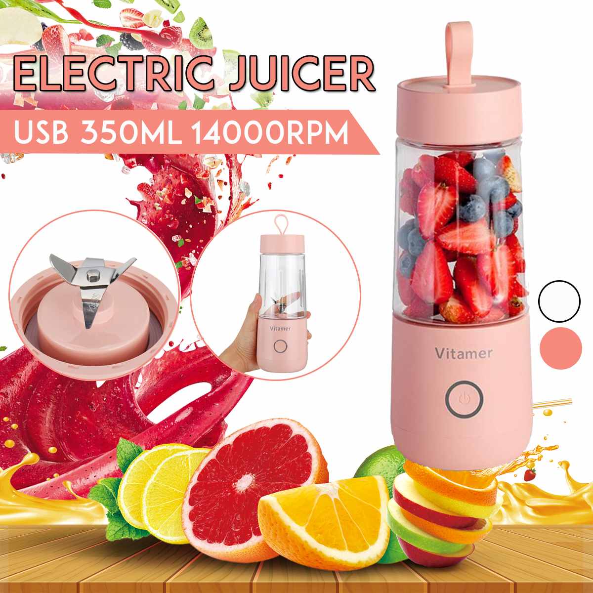 350ml Portable Blender Juicer Electric USB Rechargeable Kitchen dealsniper-net