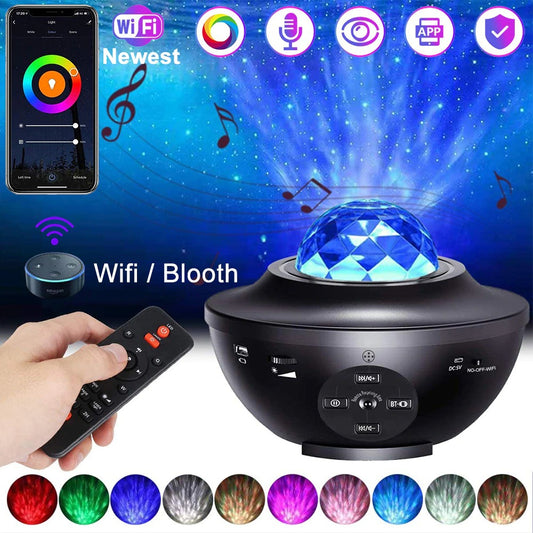 USB LED Star Night Light Music Starry Water Wave LED Projector Light Bluetooth Projector Sound-Activated Projector Light Decor Home dealsniper-net