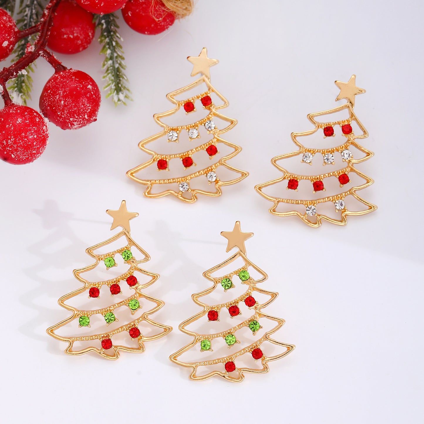 Christmas Earrings With Christmas Tree Colorful Zircon