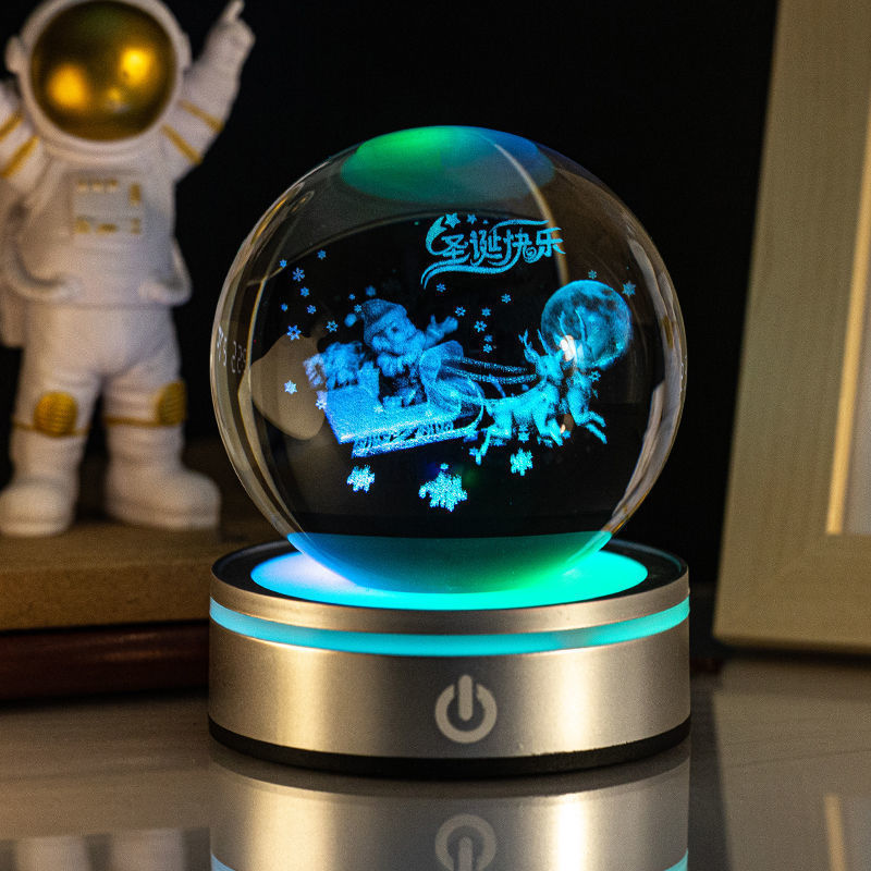 Creative 3D Inner Carving Luminous Crystal Ball Home Decor dealsniper-net Merry Christmas 8cm