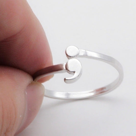 Simple Fashion Inspiration Ring Creative Semicolon Design Jewelry dealsniper-net Silver No 10