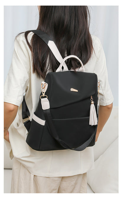Oxford Cloth Stitching Women'S Backpack Anti-Theft Women DealSniper.net Black With White