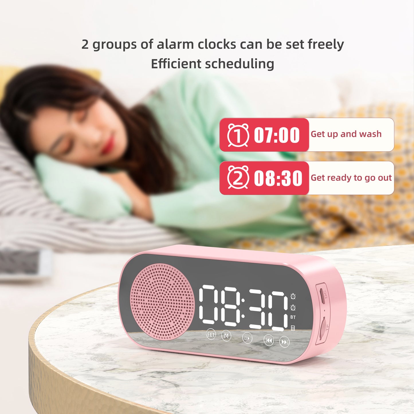 BT Music Alarm Clocks Mirror FM Radio LED Digital Clock 2 Alarm Home Decor dealsniper-net