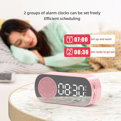 BT Music Alarm Clocks Mirror FM Radio LED Digital Clock 2 Alarm Home Decor dealsniper-net