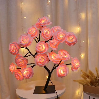 Bedroom Room Rose Tree Lamp Decoration Home Decor Gym From House Pink rose 24lights on black USB