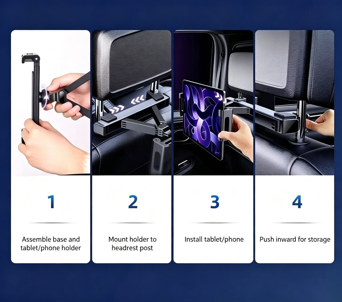 Car Headrest Tablet Holder Back Seat Car Tablet Mount Telescopic Vehicle DealSniper.net