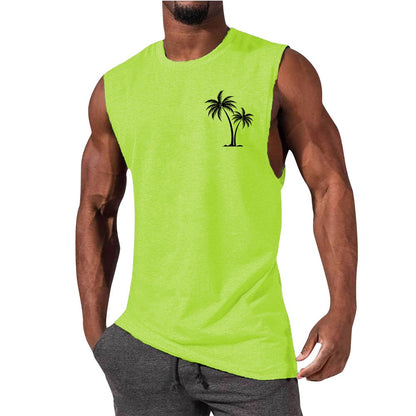 Coconut Tree Embroidery Vest Summer Beach Tank Tops Men dealsniper-net Fluorescent Green 3XL