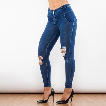 Melody Blue Washed Ripped Middle Waist Ripped Blue Lifting Jegging