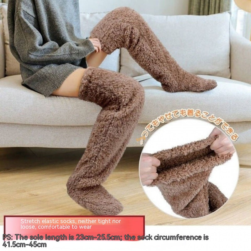 Over Knee High Fuzzy Long Socks Winter Warm Cold Leg Knee Joint Cold-proof Stockings Home Floor Sleeping Socks Men dealsniper-net Dark brown Average Size