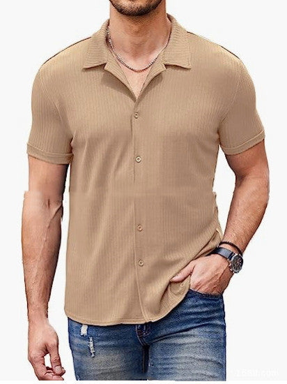 Casual Collar Short Sleeve Polo Shirt With Button Men's Cotton Blend Shirt Men DealSniper.net Khaki 2XL