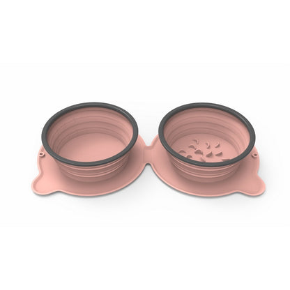 Portable Silicone Double Dog Food Bowls Foldable Non-Slip Pets Gym From House Pink