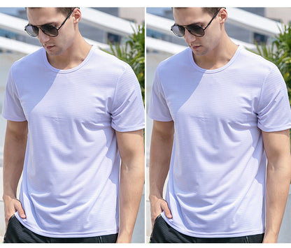 Ice Silk Short Sleeve T-shirt Men's Summer T-shirt Men DealSniper.net 2pcs crew neck white to white 2XL