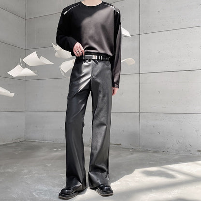 Mens Fashion Casual PU Leather Suit Pants