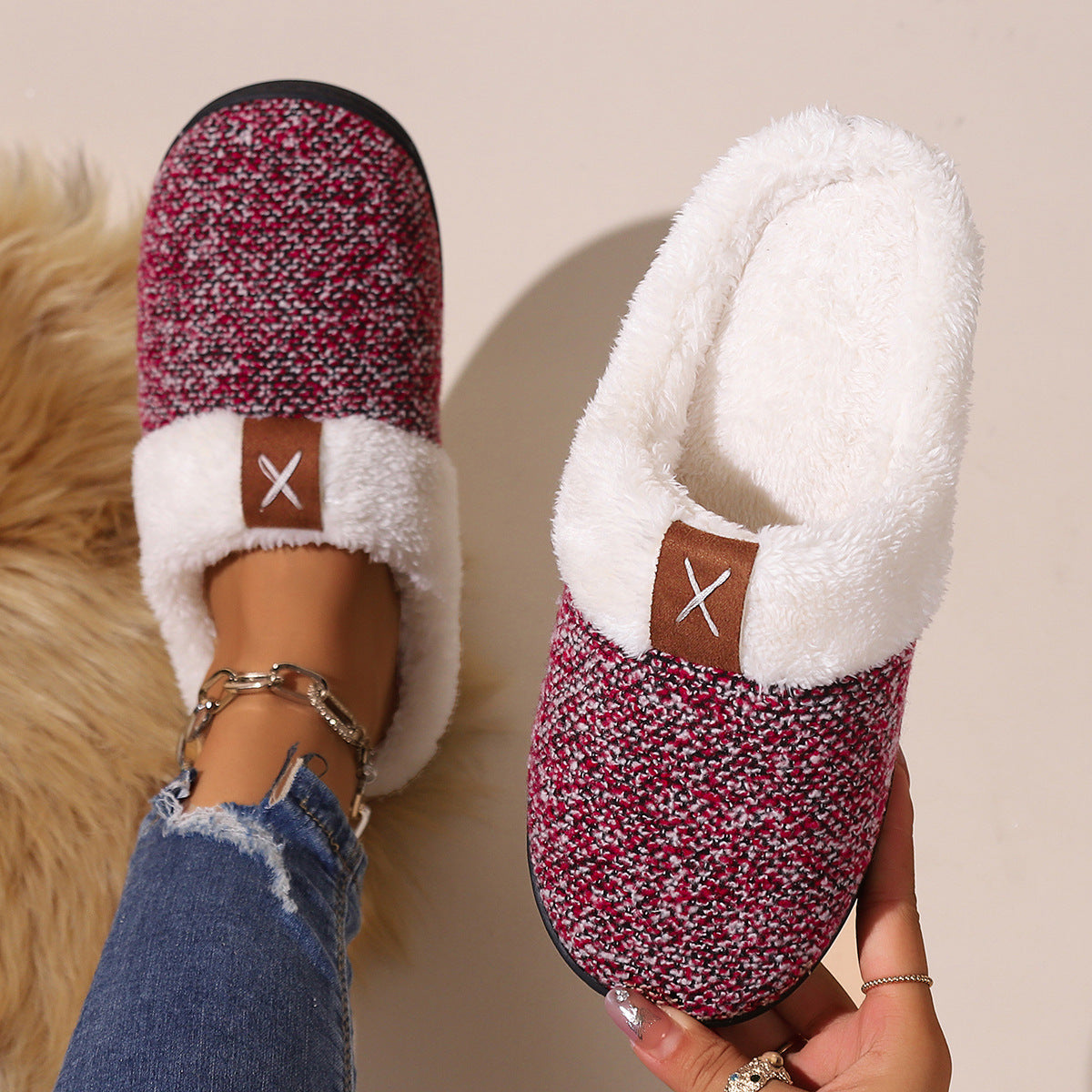 Winter Plush Slippers Fashion Thick Bottom Warm House Shoes