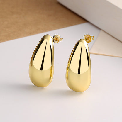 Fashion Jewelry Water Drop Glossy 16k Real Gold Plating Simple And Elegant Earrings Jewelry dealsniper-net