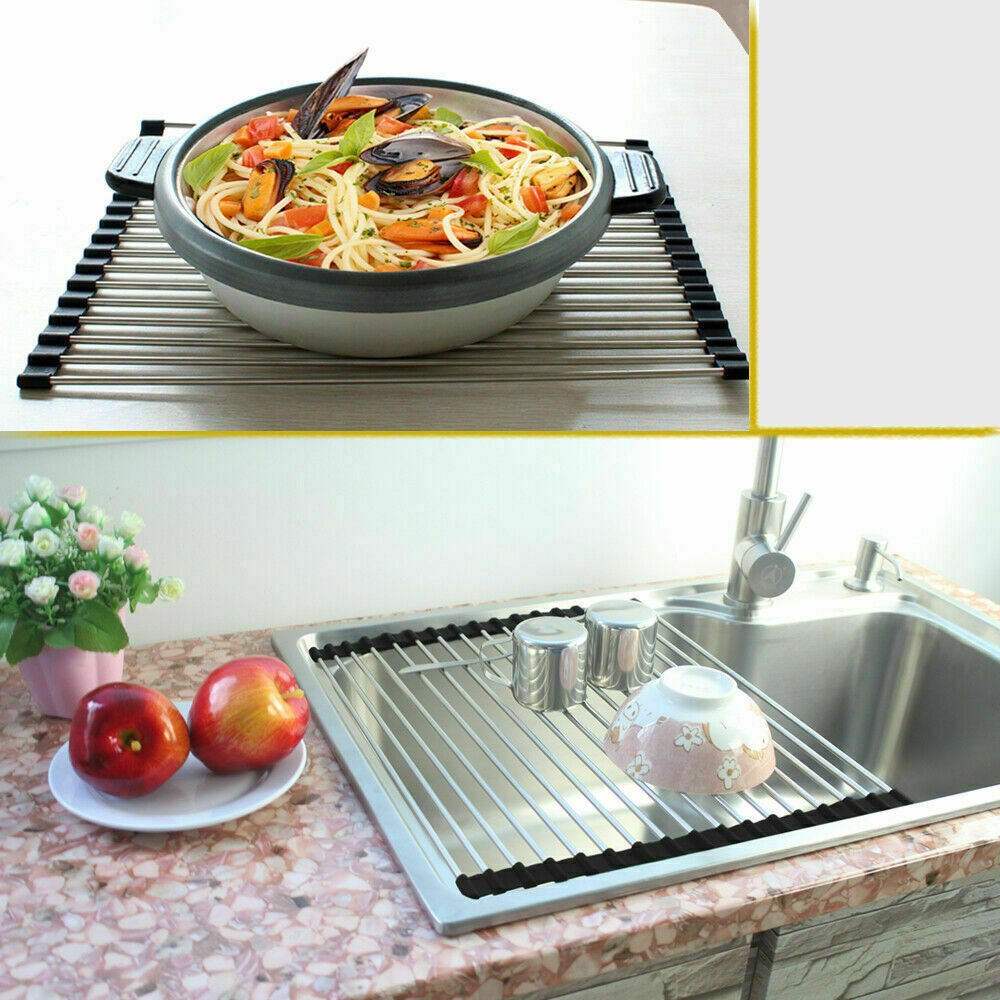 Kitchen Stainless Steel Sink Drain Rack Roll Up Dish Drying Drainer Mat Kitchen DealSniper.net
