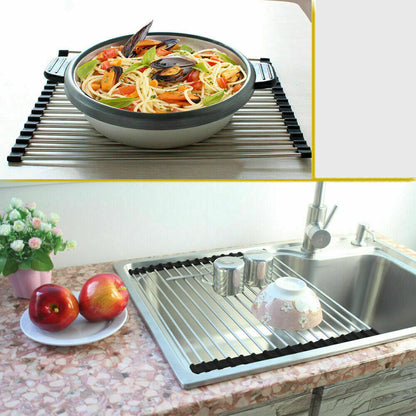 Kitchen Stainless Steel Sink Drain Rack Roll Up Dish Drying Drainer Mat Kitchen DealSniper.net