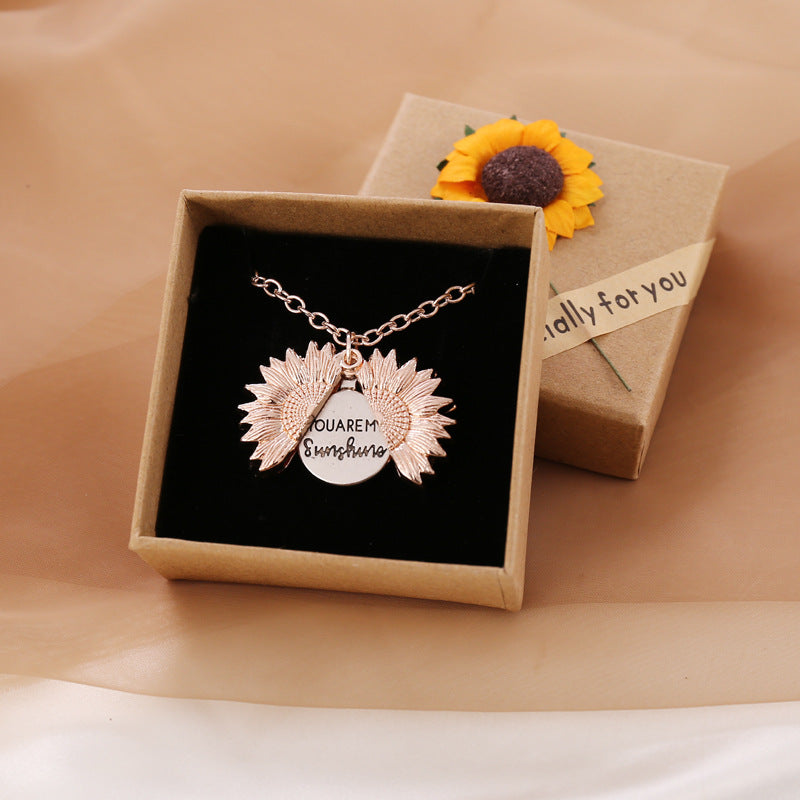 New European And American Sunflower Necklace Pendant Jewelry Gym From House Rose Gold With box
