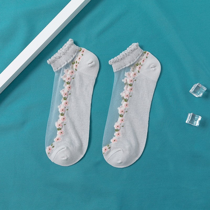 Women's Thin Spun Glass Lace Crystal Boat Socks Women DealSniper.net Gray Free Size