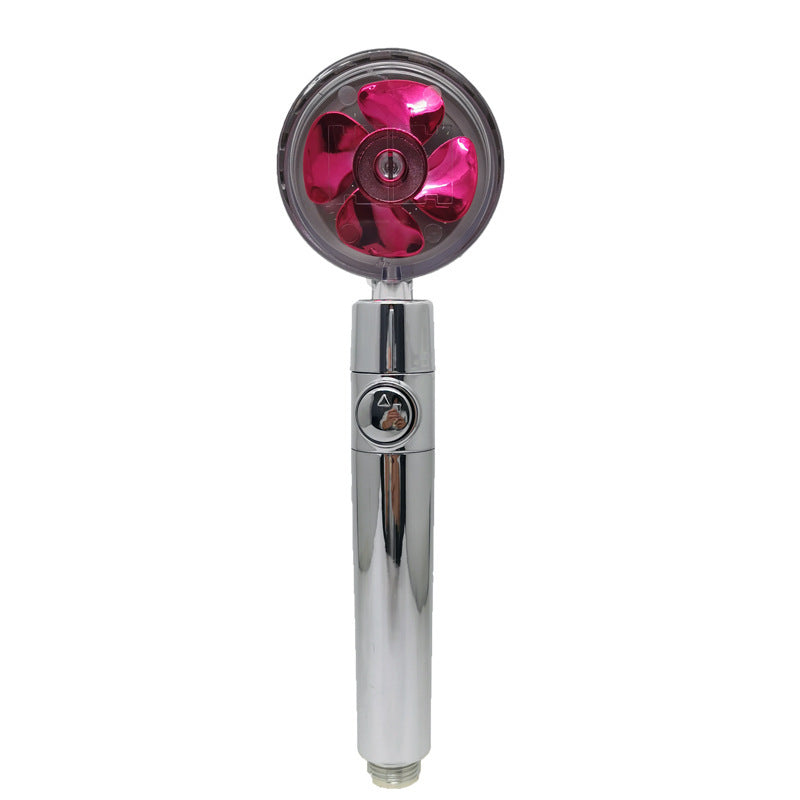 Propeller Driven Shower Head With Stop Button And Cotton Filter