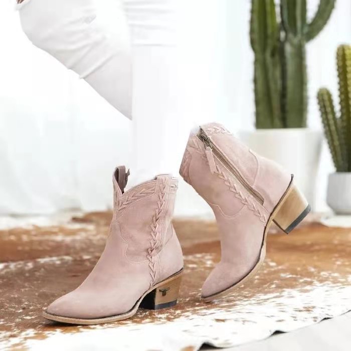 Women Shoes Pointed Toe Fashion Retro Thick Heel Women dealsniper-net Pink 34