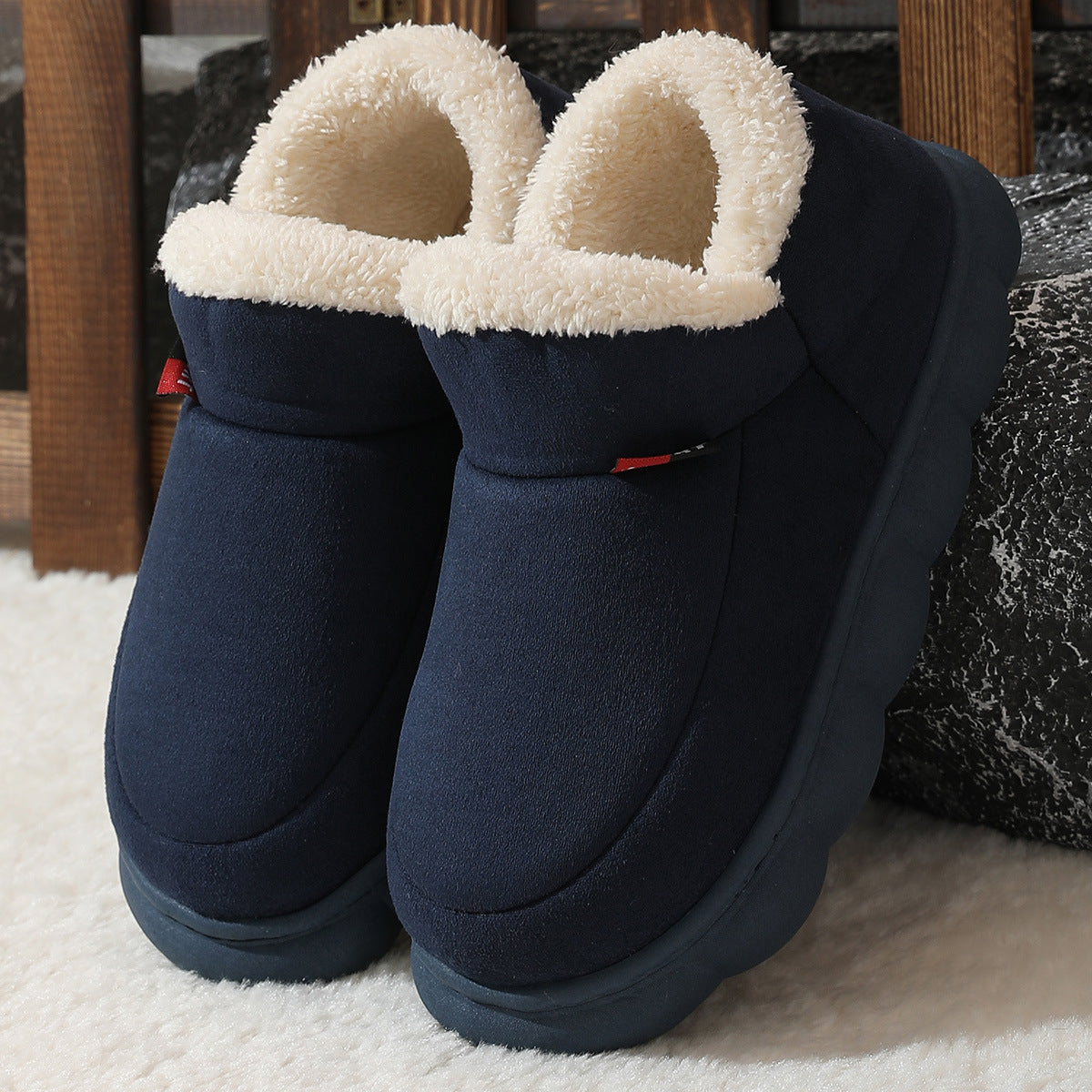 Winter Plush Cotton Shoes Women Men Warm Suede House Men DealSniper.net Black 36to37
