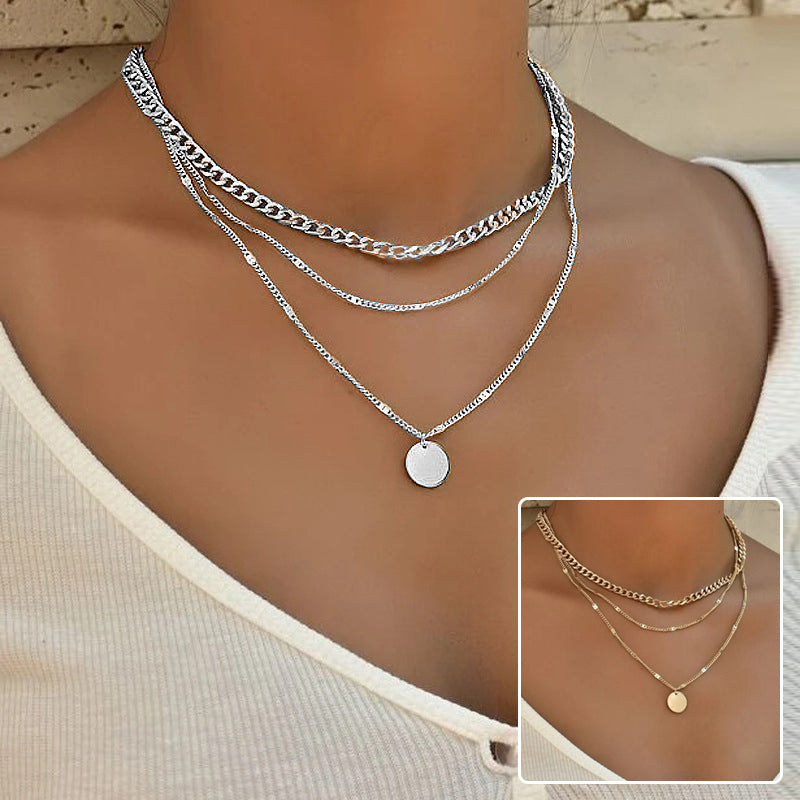 Women's Multilayer Necklace Ins Fashion Disc Necklace Jewelry Gym From House