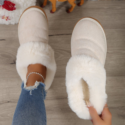 Winter Plush Slippers Home Thick-soled Warm Cotton Slippers Women Outdoor Garden Shoes Women DealSniper.net Creamy White 35
