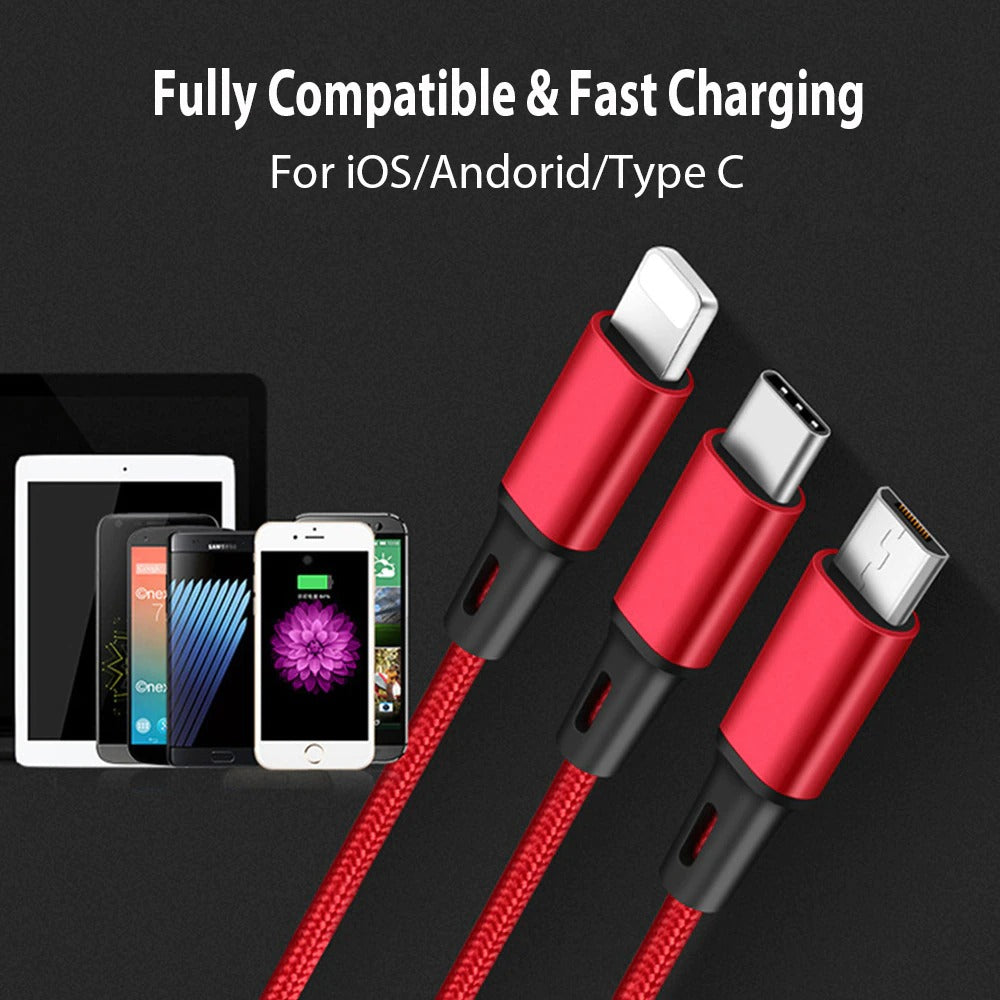 3 In 1 USB Cable For 'IPhone XS Max XR X 8 7 Charging Charger