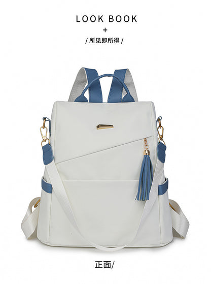 Oxford Cloth Stitching Women'S Backpack Anti-Theft Women DealSniper.net White With Blue