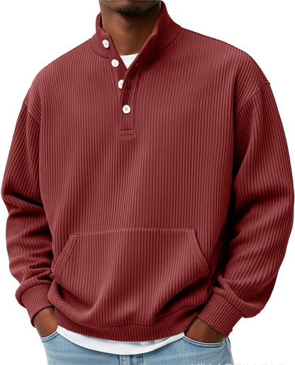 Mens Solid-Color Turtleneck Casual Long-Sleeve Polo Sweatshirt Men DealSniper.net