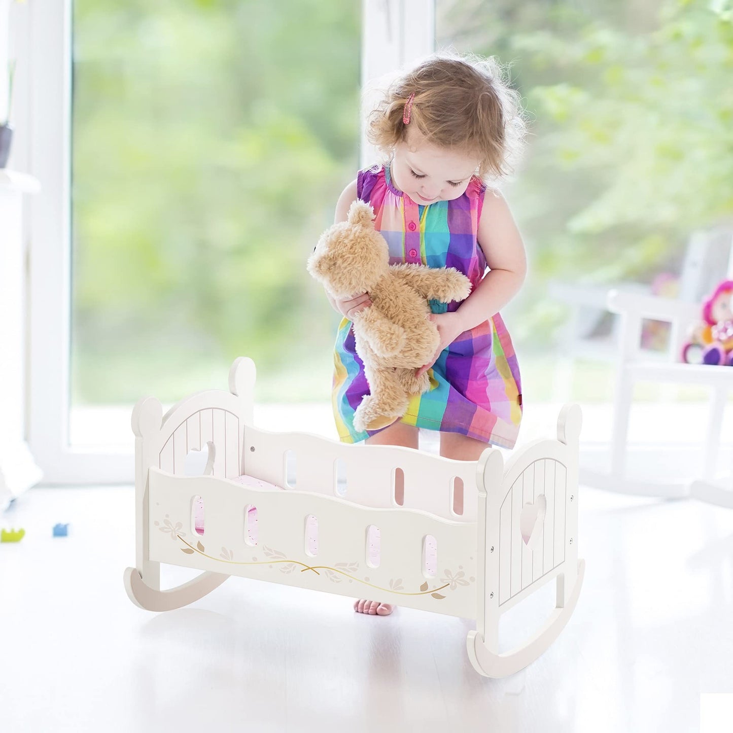 Wooden Doll Cradle Rocking Baby Doll Crib