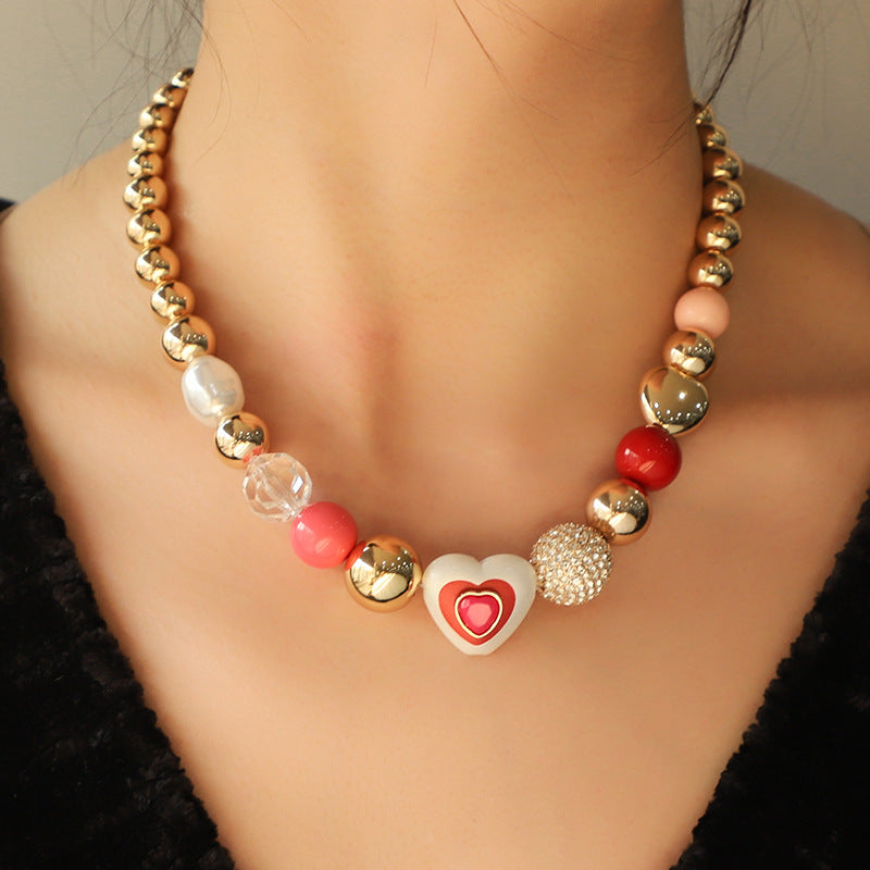 Fashion Original Design Heart Peach Pearl Combination Bracelet Suit Jewelry dealsniper-net