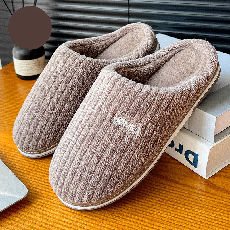 Solid Color Simple Cotton Slippers Winter Non-slip Home Warm Plush Slippers Household Indoor Couple Women's House Shoes Women dealsniper-net Khaki 40or41