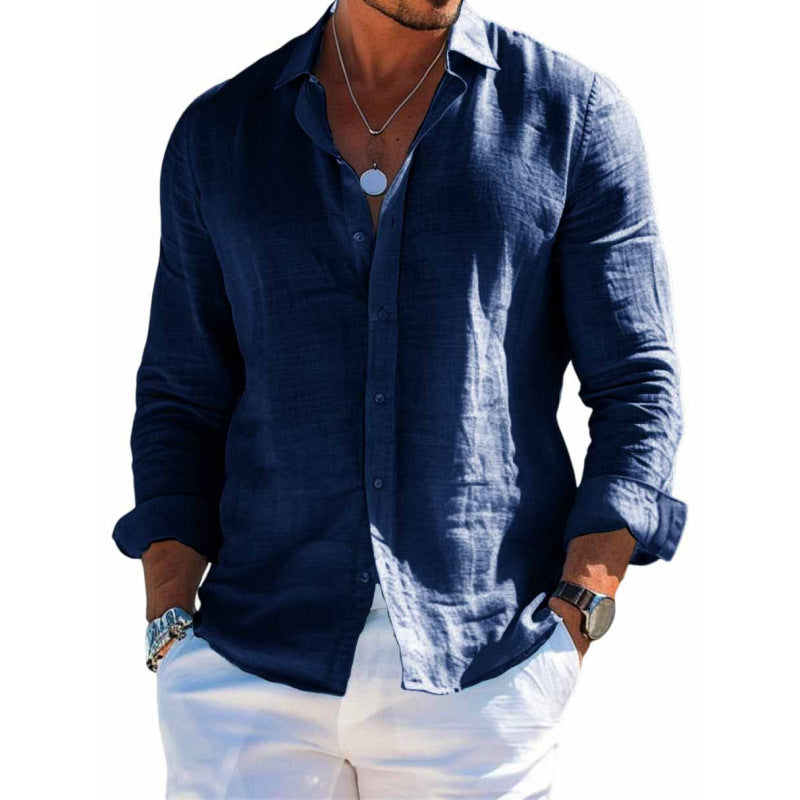 Men's Long Sleeve Shirt Casual Loose Lapel Button Men Gym From House