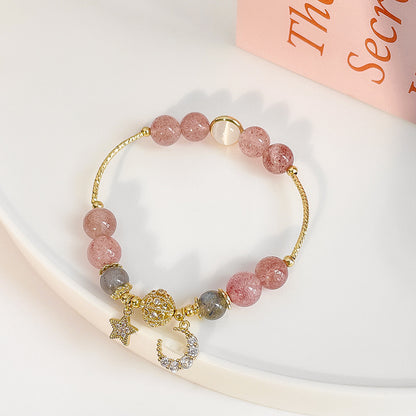 Natural Stone Star And Moon Strawberry Crystal Bracelet Jewelry DealSniper.net