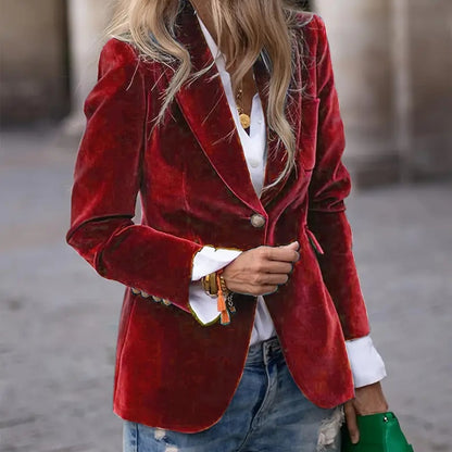 Velvet Lapel Casual Suit Business Fashion Slim Women null Red L