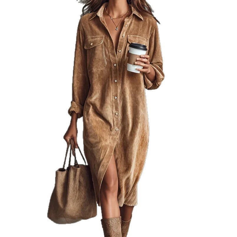 Turn-Down Collar Buttons Chic Casual Dress Women Gym From House