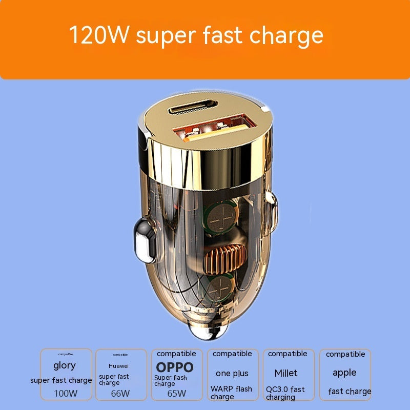 Mini Car Charger Super Fast Charge Head Transparent